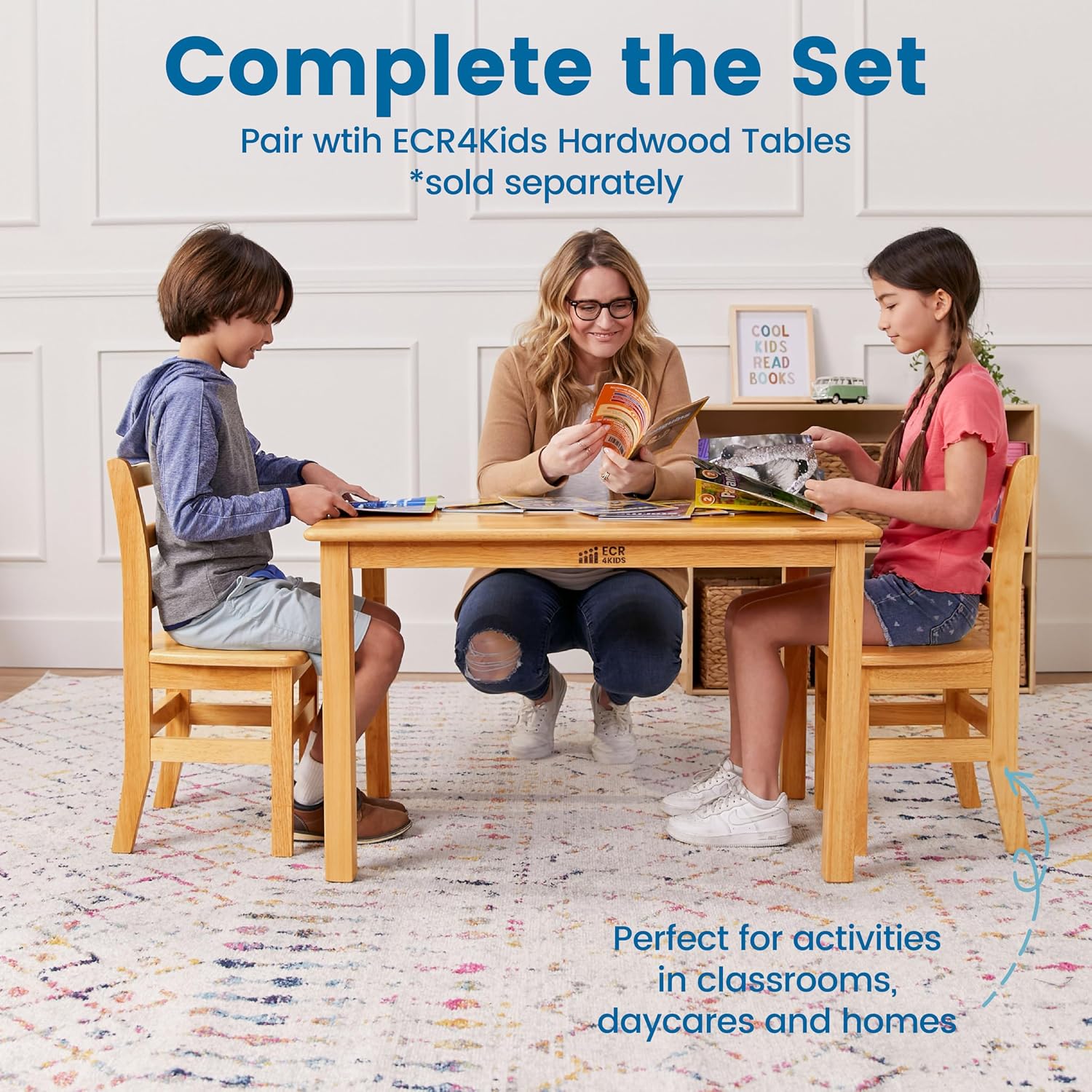 ECR4Kids Three Rung Ladderback Chair, 14in Seat Height, Classroom Seating, Honey, 2-Pack