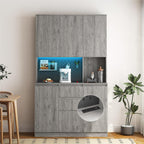 Kitchen Pantry Cabinet with Charging Station,Buffet Cupboards Sideboard with Drawer,with LED Lights,Modern Pantry Cabinet with Microwave Stand for Kitchen,Dinning Room,Living Room,15.74 * 43.66 * 74