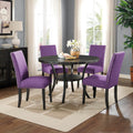 Roundhill Furniture Biony Espresso Wood Dining Set with 4 Fabric Nailhead Chairs, Purple