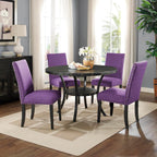 Roundhill Furniture Biony Espresso Wood Dining Set with 4 Fabric Nailhead Chairs, Purple