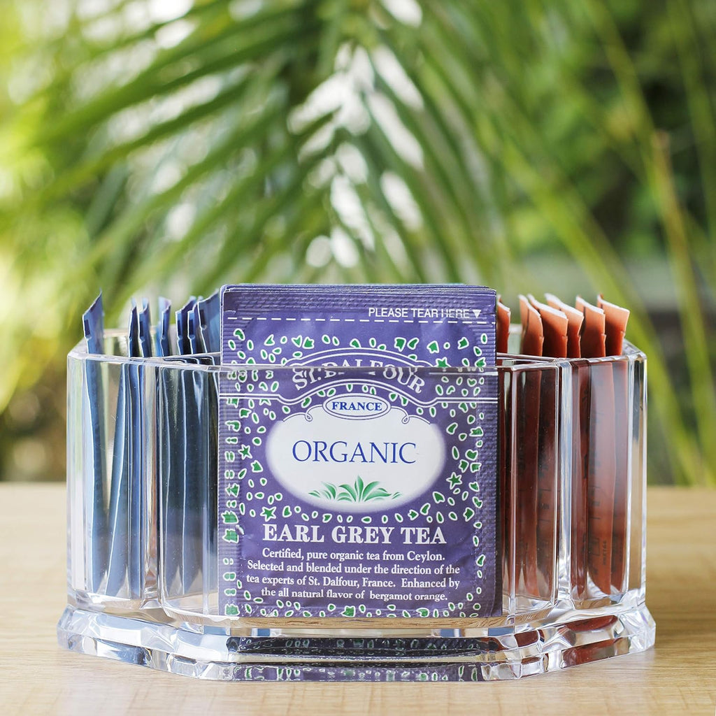 Tea Organizer - Clear Acrylic Tea Bag & Sugar Packet Holder for Pantry, Cabinet, Countertop & Coffee Station