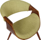 Armen Living Butterfly Mid-Century Dining Chair in Walnut Finish and Green Fabric - Set of 4