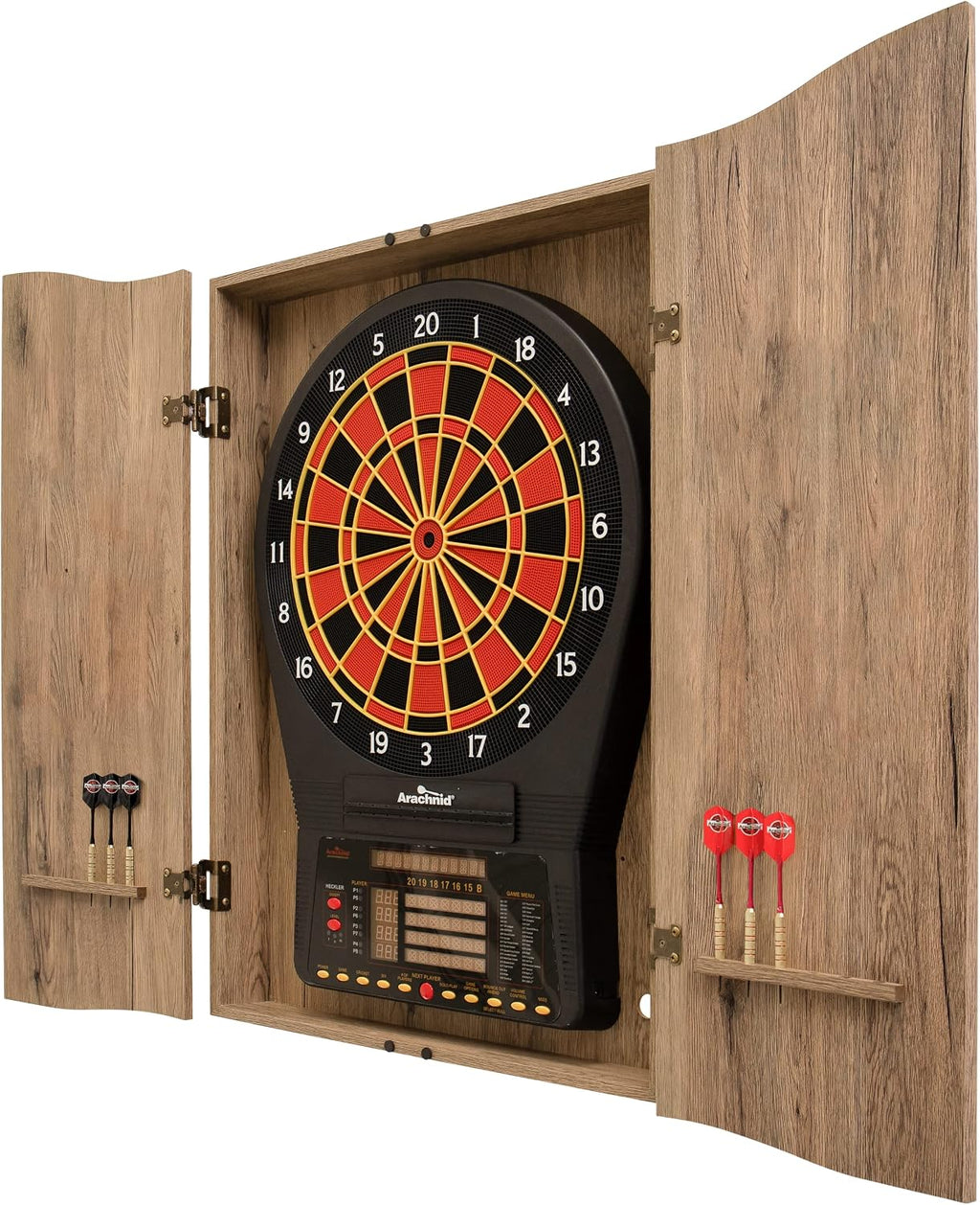 DMI Sports Tan CricketPro Dartboard Cabinet | Designed for Arachnid 15.5” CricketPro 900, 800, 750, 650 Electronic Dartboards | Does Not Include Dartboard
