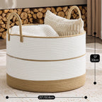 KAKAMAY Cotton Rope Storage Basket (20"x13"),Woven Blanket Baskets for Toys,Pillows,Clothes,Sturdy Handles Decorative Basket for Living Room, Bedroom,Nursery(Brown/Black)