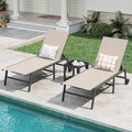 Amopatio Patio Lounge Chairs with Wheels 2 Outdoor Chaise Lounges and 1 Side Table for Poolside Adjustable Lounge Chair with Heavy-Duty Steel Frame for Backyard Poolside,400 LBS Capacity, Khaki