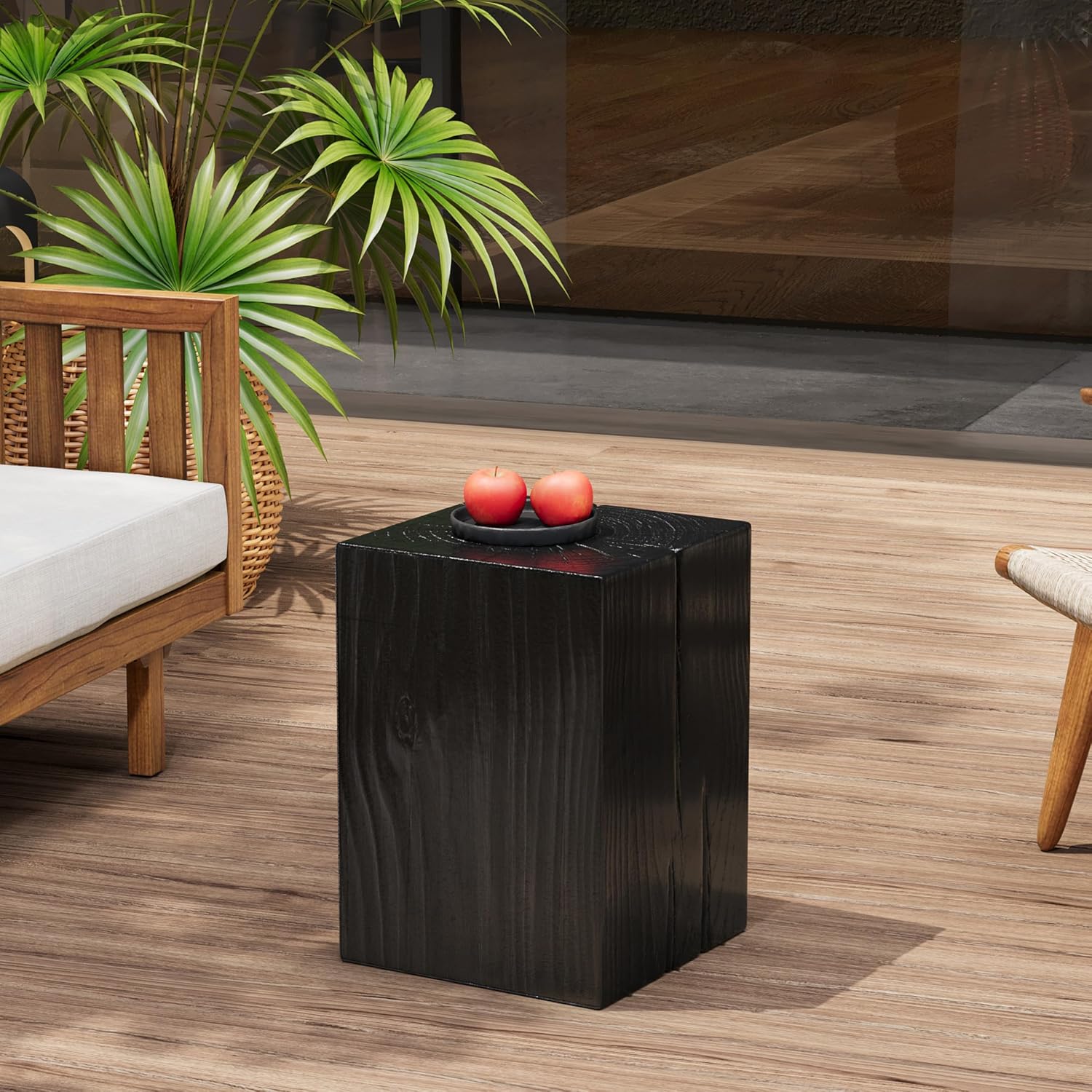 H18'' Square Side Table End Table for Living Room, Modern Farmhouse Countryside Style, MGO Material for Indoor & Outdoor, Natural Wood Grain, No Assembly, Black