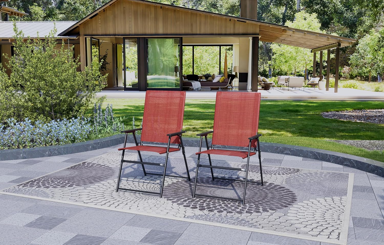 Anmutig Red Patio Folding Chairs, Outdoor Portable Dining Chairs Set of 4 | For Lawn Garden and Porch