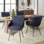 VKNOW Modern Dining Chairs Set of 4, Upholstered Dining Room Chair with Armrest, Kitchen Chairs with Curved Ergonomics Backrest for Living Room, Dining Room, Kitchen, Navy Blue