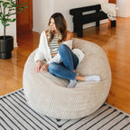 Big Joe Fuf 5Ft Oversized Foam Bean Bag Chair with Removable Cover for Kids, Teens, Adults, Vanilla Latte, Corded Plush, 5 Foot Large Reading and Gaming Seat