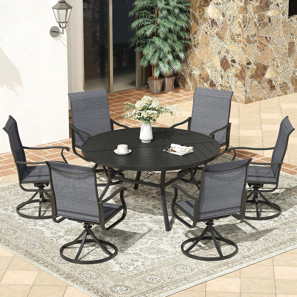 VICLLAX 53" Round Patio Dining Table for 6-8, All Weather Metal Outdoor Table with 1.57" Umbrella Hole and Surdy Frame for Garden Lawn Deck, Black