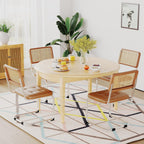 Rattan Dining Chairs Set of 2 Mid Century Modern Kitchen Chairs with Natural Rattan Backrest Oak Frame and Upholstered Pu Seat Chairs with Metal Legs