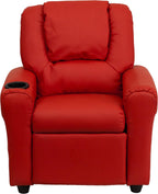 HBCY Creations Kid's Recliner - Red Vinyl Upholstery - Integrated Cupholder - Padded Headrest - Safety Recline Feature