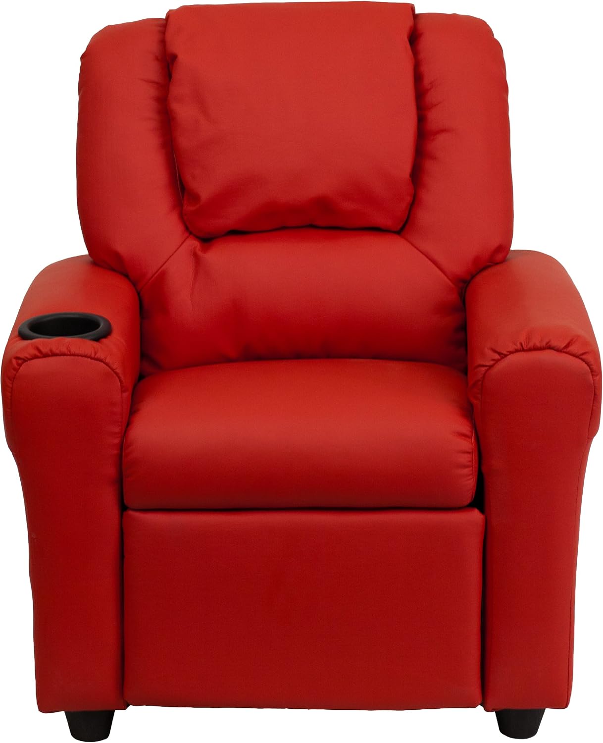 HBCY Creations Kid's Recliner - Red Vinyl Upholstery - Integrated Cupholder - Padded Headrest - Safety Recline Feature