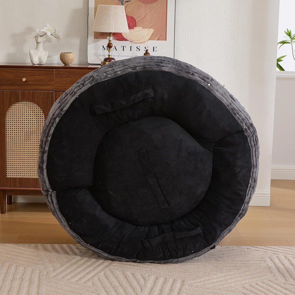 Oversized Round Chair with Pillows, Chaise Lounge Chair, Modern Cloud Lounge Floor Sofa, Ultra Soft Fluffy Deep Seat for Reading & Relaxing, Perfect for Living Room, Bedroom & Apartment Dark Gray