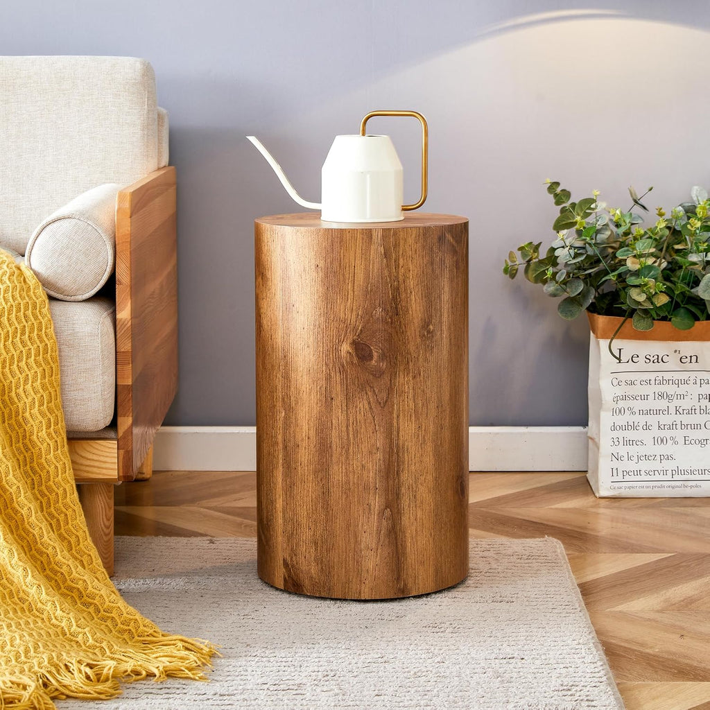 Wooden End Table Round Side Table Imitation Marble Grain Coffee Table Modern Bedside Nightstand Table for Living Room,Office, Apartment,Fully Assembled