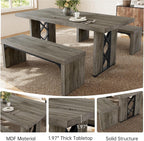 HIPIHOM 3-Piece Dining Table Set for 6 People, 70.8'' Rectangle Kitchen Table with 2 Benches for Breakfast Nook, Dining Room Furniture(Grey Table+2 Benches)
