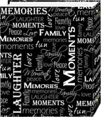Magnetic Self-Stick 3-Ring Photo Album 100 Pages (50 Sheets), Black & White Words Design