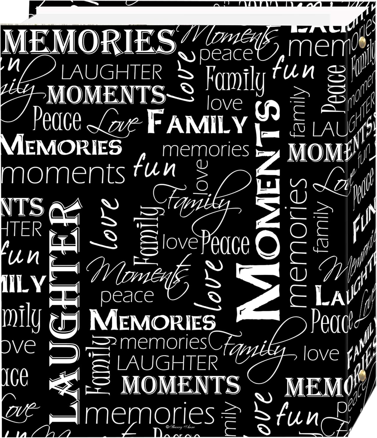 Magnetic Self-Stick 3-Ring Photo Album 100 Pages (50 Sheets), Black & White Words Design