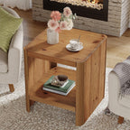 Solid Wood End Table, 2-Tier Small Side Table with Open Storage Shelf, Rustic Nightstand for Living Room, Bedroom, or Small Spaces, Easy Assembly (2, Natural Wood)