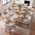 HNY Barrel Dining Chairs Set of 8, Mid Century Modern Upholstered Dining Chairs with Arms, Linen Kitchen & Dining Room Chairs, Solid Wood Frame Accent Chairs for Kitchen, Apartment, Beige