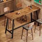 Solid Wood Bar Table, 55-Inch Counter Height Pub Table with Sturdy Metal Frame, Industrial Narrow Bar Table for Pub Kitchen Living Room, Rustic Brown