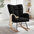 Glider Chair for Living Room, Teddy Upholstered Glider Rocker with High Backrest Armchair, Modern Rocking Accent Chairs Armchair Comfy Chair for Nursery Living Room Bedroom (Black)