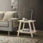 Roundhill Furniture Metz Mid-Century Modern Wood Shelf End Table, Off-White Finish