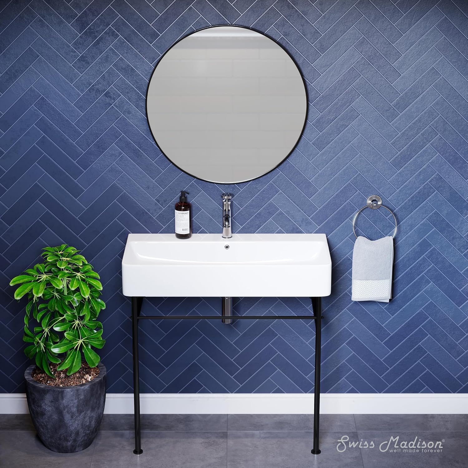 Swiss Madison Well Made Forever SM-CS733, Carre 36" Ceramic Console Sink In Glossy White Basin
