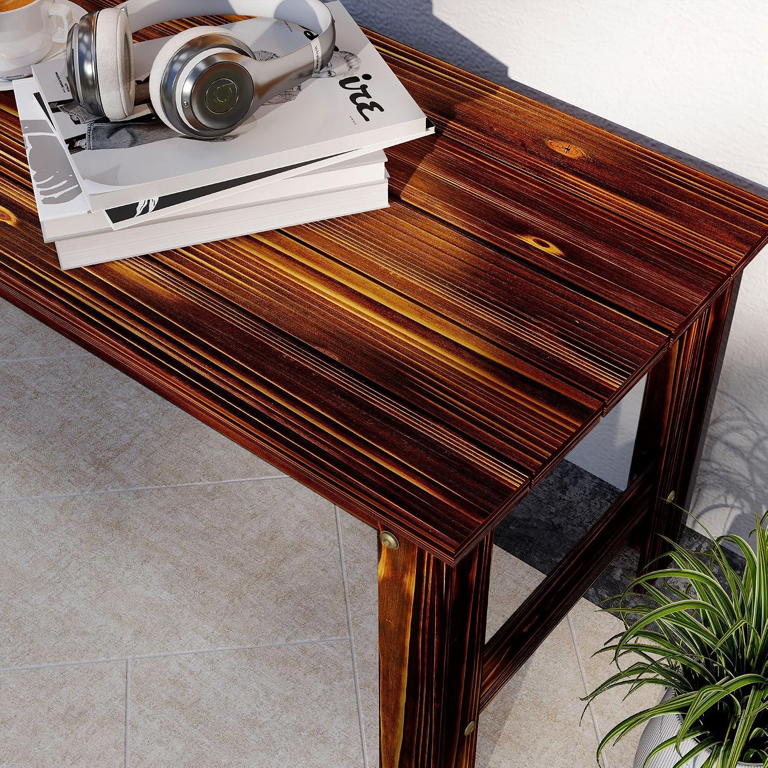 Two-Seat Wooden Park Bench with Slatted Design