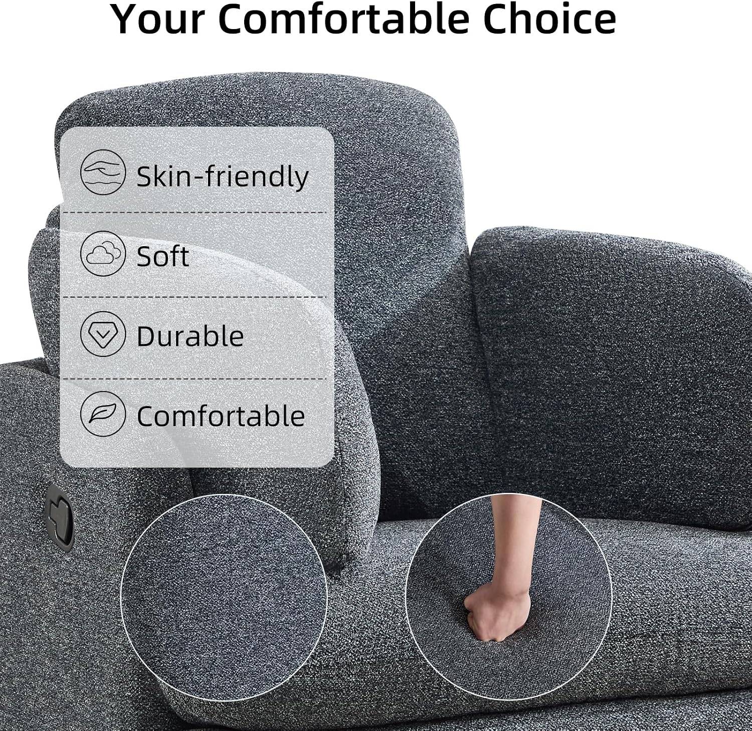 CANMOV Swivel Rocker Recliner, Manual Recliner Chair for Adults, Nursery Glider Rocking Chair with 2 Bolster Pillows and Hidden Storage, Dark Grey