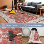 Keeko 4'x6' Vintage Floral Area Rug for Living Room, Soft Washable Low-Pile Carpet with Non-Slip Backing, Non-Shedding Oriental Distressed Farmhouse Rug for Bedroom, Dining Room, Nursery & Home Office