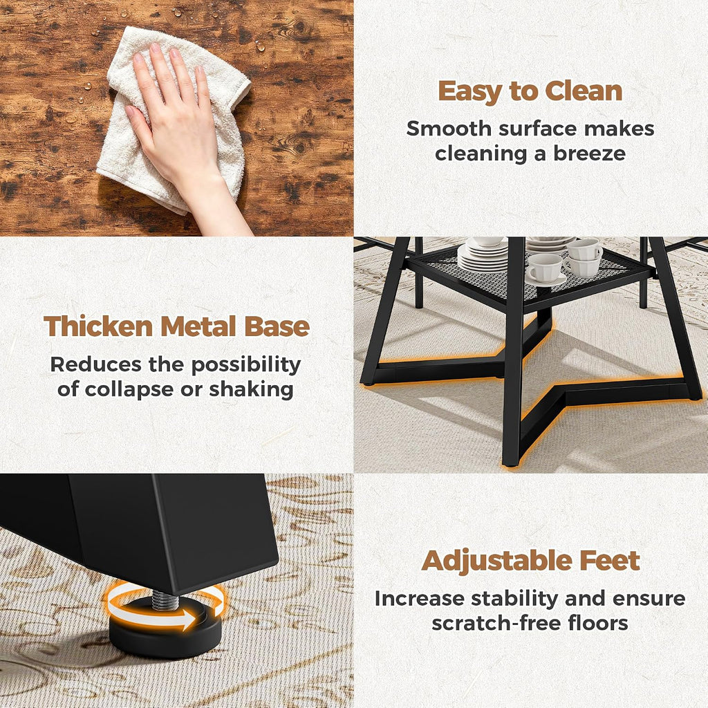 IRONCK 47.2" Round Dining Table for 4, Industrial Kitchen Table with Large Storage Shelf, Space Saving Wood Circle Dinner Table for Kitchen & Dining Room, Vintage