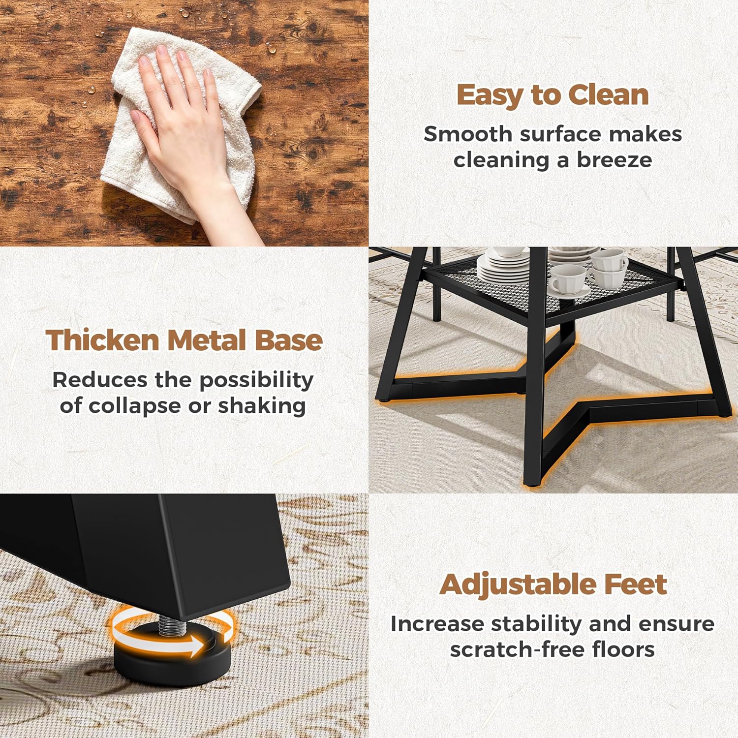 IRONCK 47.2" Round Dining Table for 4, Industrial Kitchen Table with Large Storage Shelf, Space Saving Wood Circle Dinner Table for Kitchen & Dining Room, Vintage