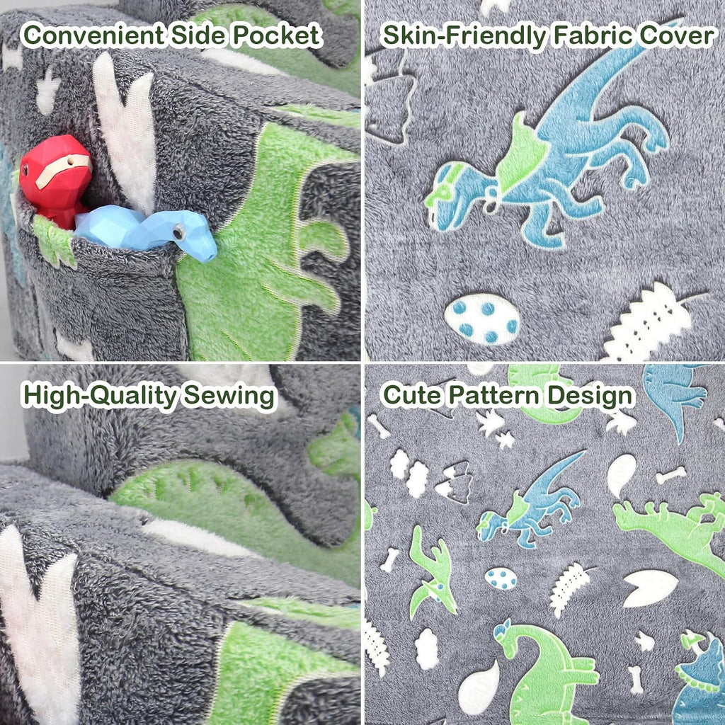 Asou Kids Sofa Toddlers Sofa Glow in The Dark Kids Fold Out Play Couch Mini Dinosaur Couch for Kids Toddlers