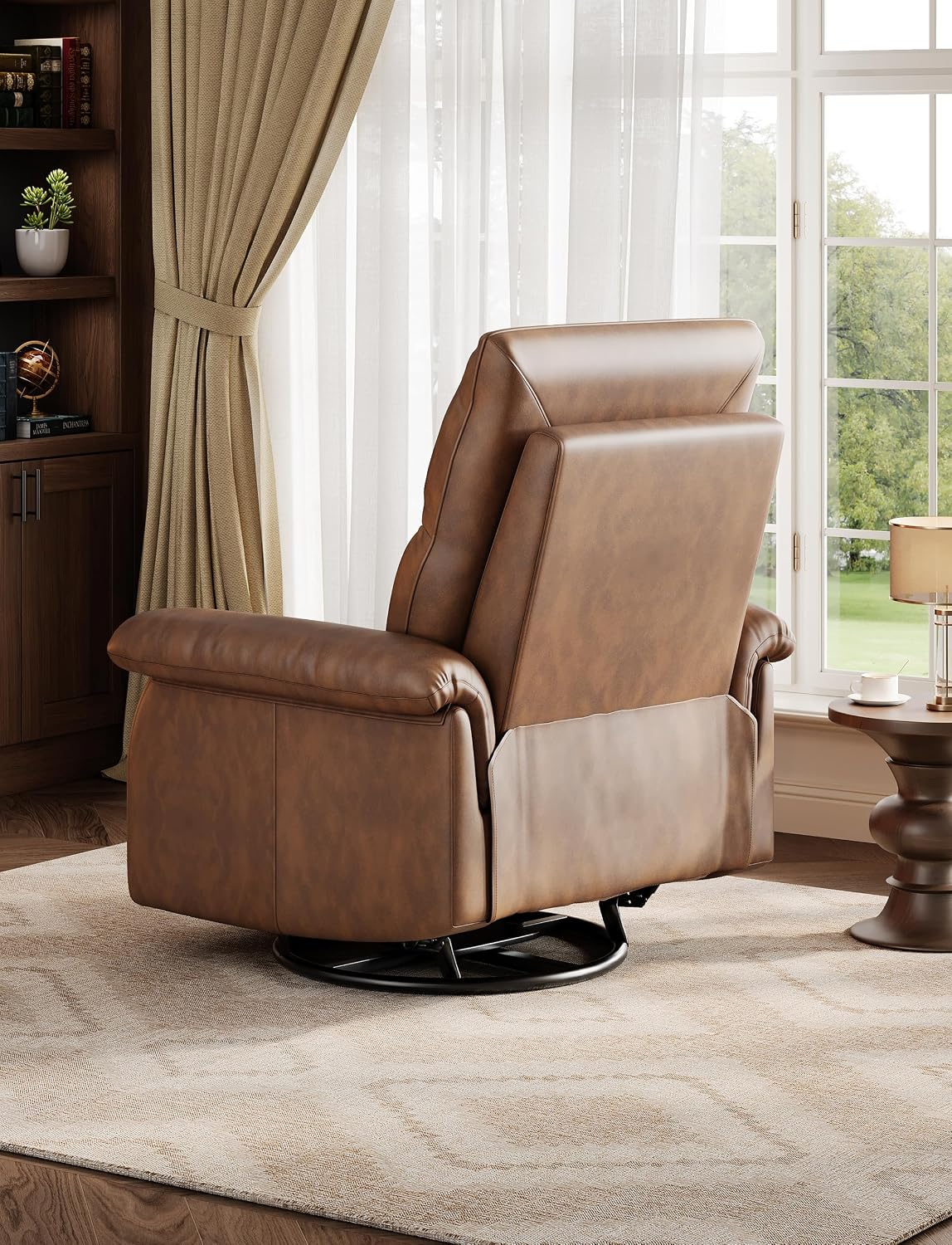 GAOMON Swivel Rocking Recliner Chair, Manual Leather Recliner Glider with Lumbar Support & Padded Armrest, Comfortable Rocker Nursery Single Sofa for Living Room and Bedroom (Orange)