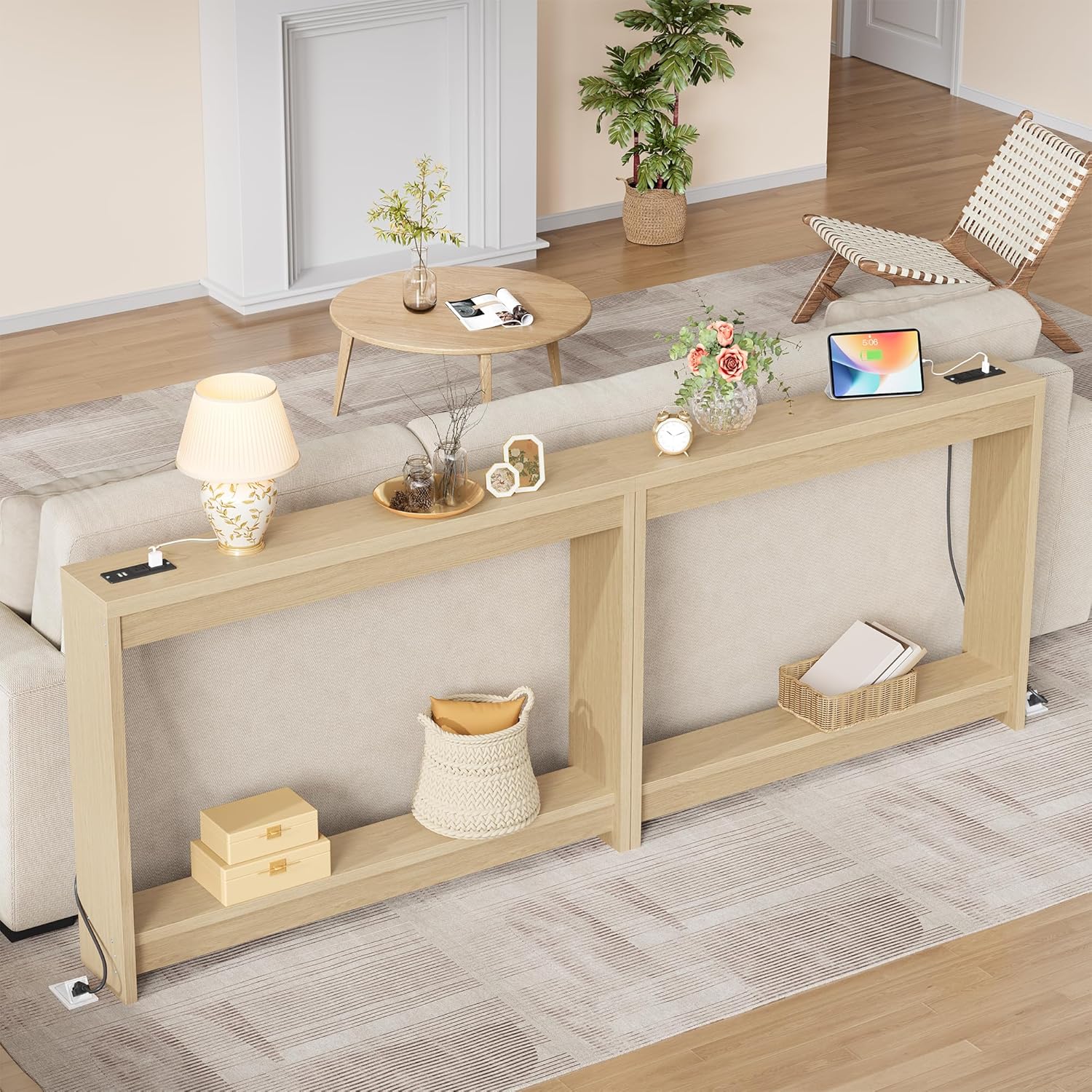 FAVOOSTY 39.4" Sofa Table Behind Couch Table Skinny Narrow Console Table for Living Room Hallway Entryway Entry Accent Table with Storage for Entrance Entry Way Small Space, Natural