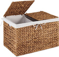 Best Choice Products Wicker Storage Basket W/ 2 Separate Lids, Rattan Woven 17.2 Gallon (65L) Basket, Foldable, Removable Washable Liner Bags for Toys, Linens, Blankets, & Laundry - Chestnut