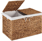 Best Choice Products Wicker Storage Basket W/ 2 Separate Lids, Rattan Woven 17.2 Gallon (65L) Basket, Foldable, Removable Washable Liner Bags for Toys, Linens, Blankets, & Laundry - Chestnut