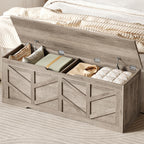 51.2" Storage Chest, Extra Large Storage Bench with 2 Safety Hinges, Storage Trunk Supports 330 lb, Wooden Blanket Storage for Bedroom, livingroom, entryway, Greige