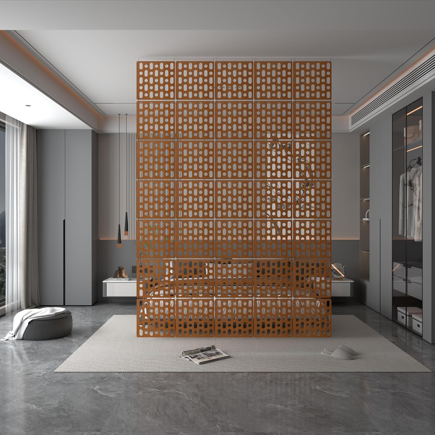 Teak Hanging Room Divider Panels, Set of 12