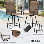 HOMREST Outdoor Swivel Bar Stools Set of 2, High Patio Swivel Bar Chairs with Padded Back & Seat, All-Weather Textilene Tall Patio Chair with Curved Armrest & Metal Footrest for Outside,Dark Brown
