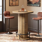 Tribesigns Round Bar Table, 39.4" H Wood Bistro Pub Table with Metal Ring Footrest for Dining Coffee Cocktail Living Room, Small Space, Light Brown (Only Table)