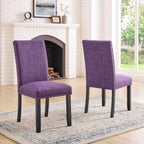 Roundhill Furniture Biony Espresso Wood Dining Set with 4 Fabric Nailhead Chairs, Purple