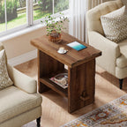 Solid Wood Side Table, 2-Tier End Table with Solid Base, Accent Furniture Bedside Nightstand Storage for Living Room and Bedroom, Small Spaces, Assembly Required