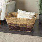 Deco 79 Seagrass Handmade Decorative and Functional Storage Basket Oversized Color Block Basket Organizer with Slot Handles, Basket for Storage 30" x 20" x 15", Brown