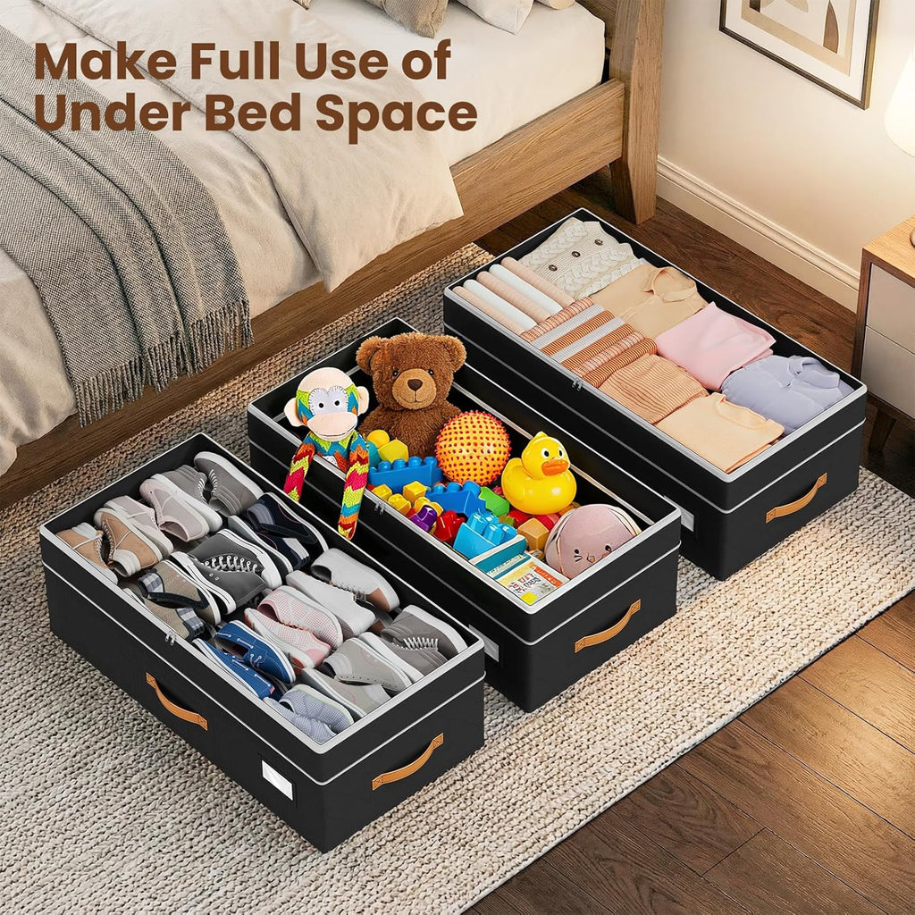 Budding Joy Under Bed Storage with Wheels 2Pack, 80L Height Adjustable Underbed Containers with Clear Lids, Rolling Under Bed Shoe Storage Organizer for Dorm Home Clothes, Blankets, Toys, Black