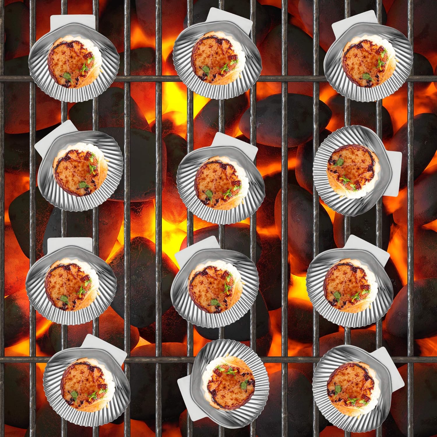 Outset Grillable Shells, All Purpose Grillable Stainless Steel Sea Shells, Set of 12