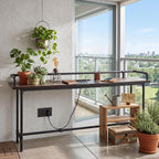 VECELO Narrow Sofa Table with Outlets & USB Ports, Industrial-Style Behind-Couch Table for Entryway, Hallway, Living Room, Bedroom, 71 Inch, Grey Oak