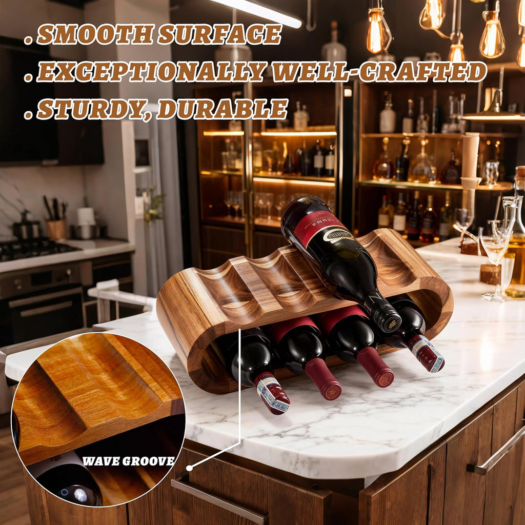 Classic Wooden Wine Rack – 8-Bottle Acacia Wine Holder Stand – Freestanding Wine Storage – Great for Home Decor No Assembly Required.