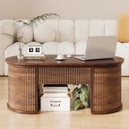 Fluted Lift Top Coffee Table with Storage, Oval Living Room Center Table with Hidden Compartment, Modern Mid-Century Wood Coffee Table for Small Spaces, Home Office, Walnut